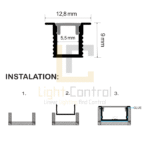 LED Profile Sleek Recessed 7.89mm, 3M Aluminium PL-PR074 - Image 4