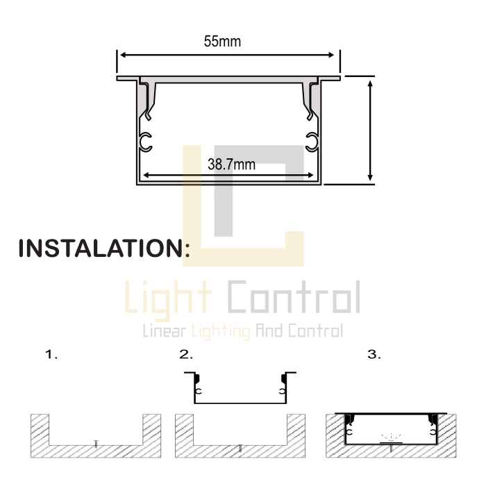 LC-PR088-1 LED Profile aluminium Recessed PLASTER REMOVALPC PR088 - Image 2
