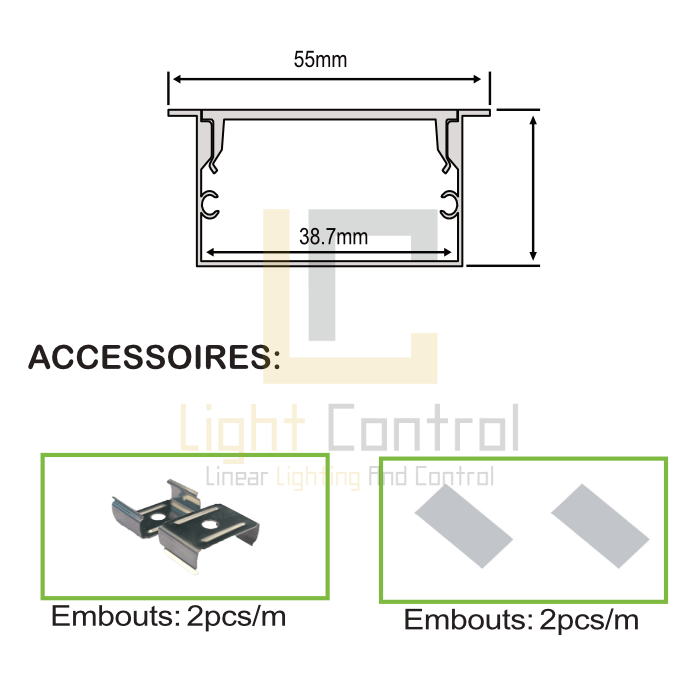 LC-PR088-2 LED Profile aluminium Recessed PLASTER REMOVALPC PR088 - Image 3