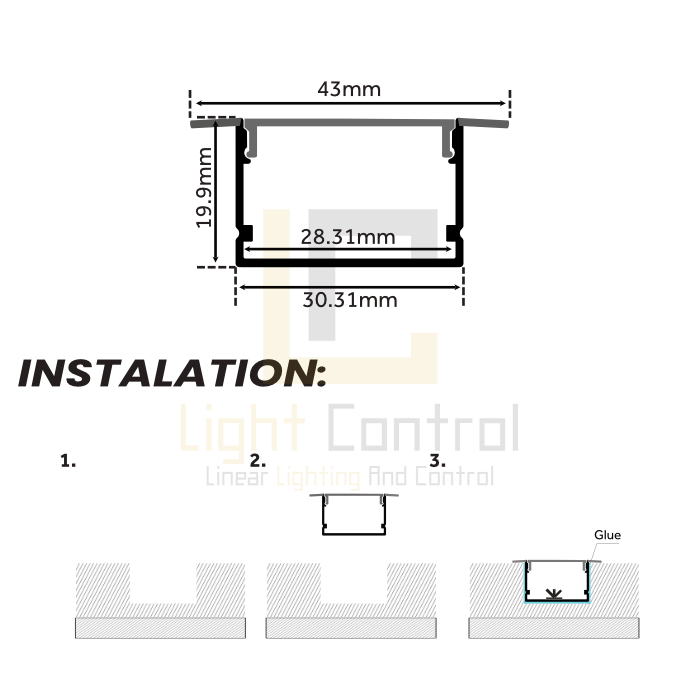LC-PR070-2 LED Profile Aluminium Recessed PR070 - Image 3